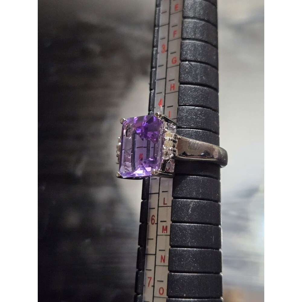 5.94 CTW Amethyst Ring, Large Emerald Cut Purple Gemstone Sterling Silver Size 5 - Picture 10 of 16